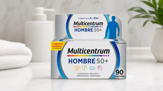 Multicentrum Hombre 50+ multivitamínico y multimineral sin gluten con magnesio y vitamina C, 90 comprimidos