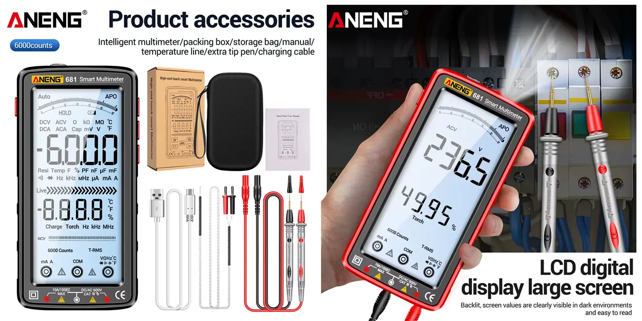 Multímetro digital ANENG 681 con pantalla LCD de 5,01"