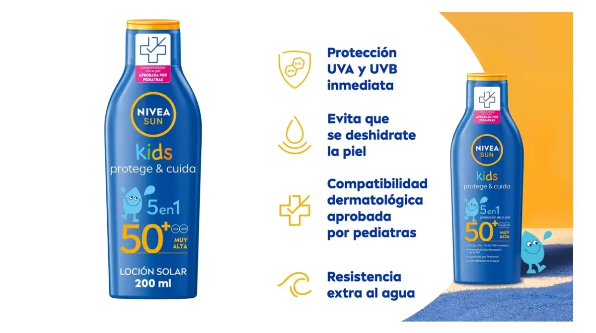Leche solar NIVEA SUN Kids Protege & Cuida FP50+ de 200 ml