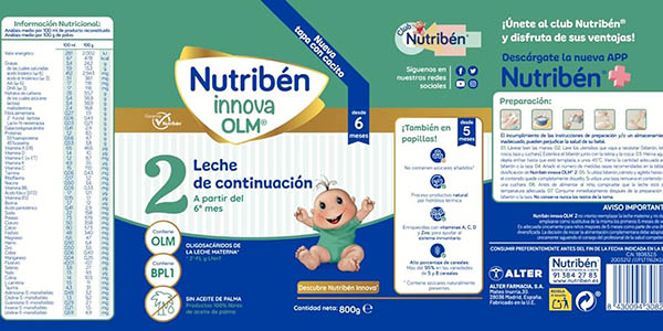 Nutribén Innova 2 - Leche de Fórmula en Polvo de Continuación | Bebé a  Partir de los 6 Meses | sin Aceite de Palma | con Cacito Dosificador| Con  OLM