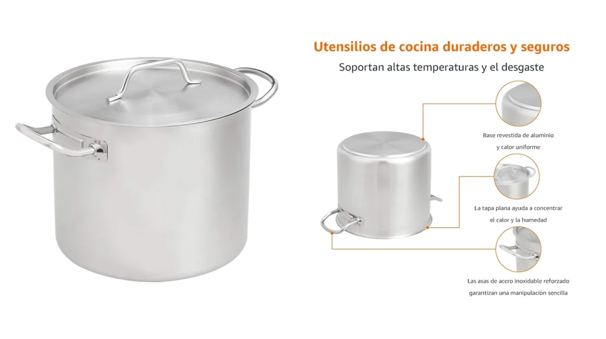 Olla Amazon Basics de acero inoxidable de 11,4 litros para cocinar a lo grande