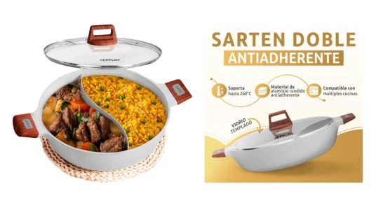 olla dividida Jupplies con dos compartimentos y tapa de vidrio