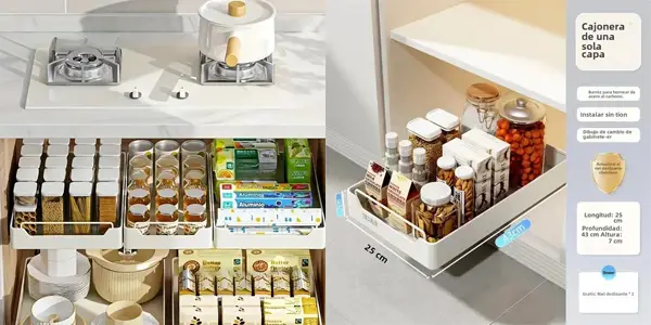 Organizador de cocina con rail deslizante