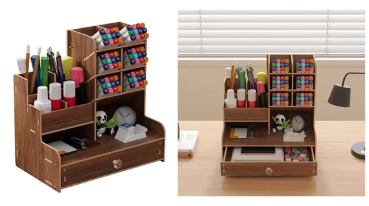 organizador de escritorio de madera de gran capacidad