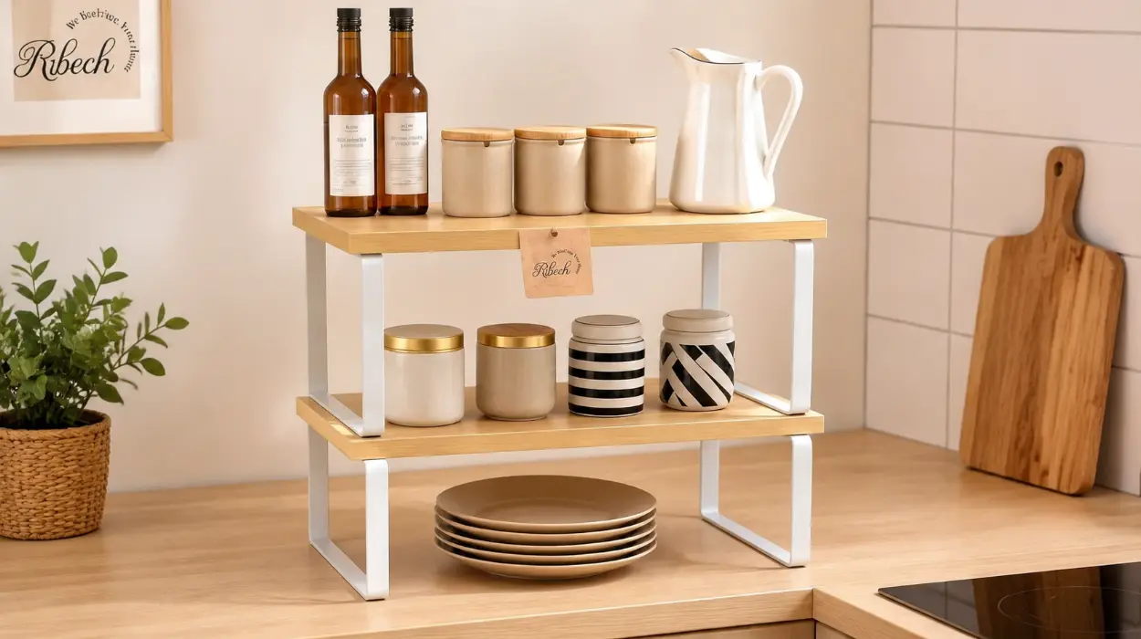 Organizador extensible Ribech en bambú y metal para cocina y baño