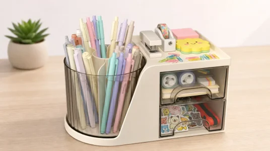 Organizador de escritorio OFFASST con 2 cajones y portalápices giratorio