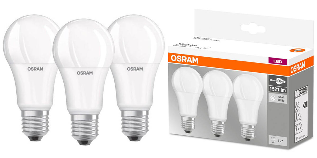 Pack de 3 bombillas LED E27 Osram Base Classic de 14W equivalentes a 100W