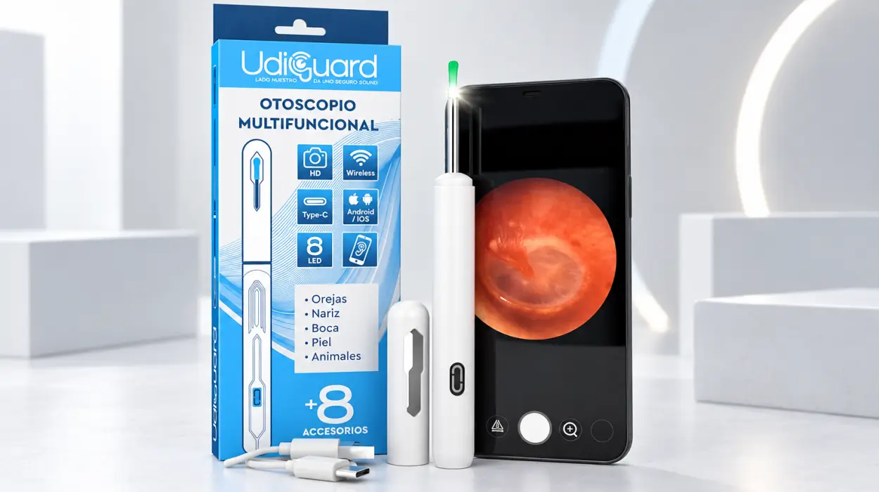 Otoscopio UdiGuard con cámara 1920p para revisar y limpiar los oídos desde el móvil