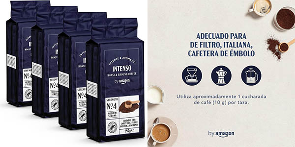Pack x4 Café molido Intenso by Amazon de 250 gramos