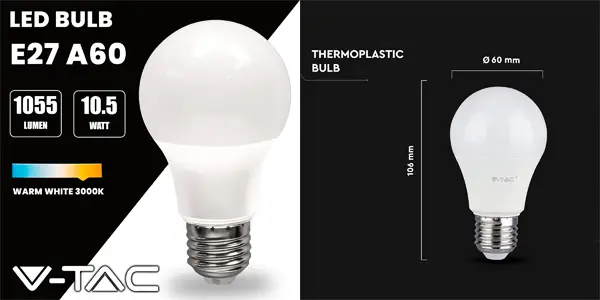 Pack 10x bombilla LED V-TAC A60 E27 de 10,5W