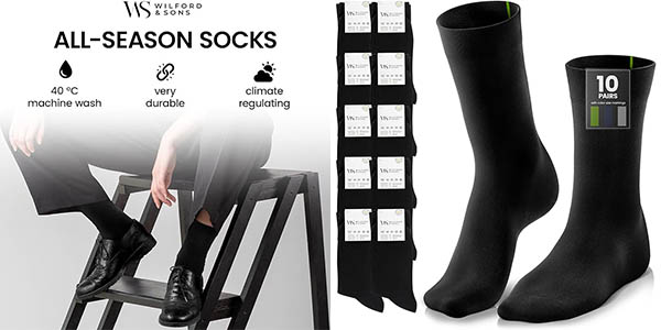 Pack de 10 pares de calcetines Wilford & Sons negros unisex