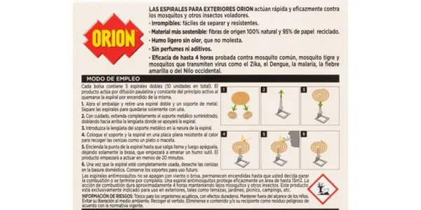 Pack 10x espirales antimosquitos Orion para exteriores