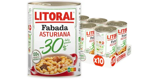 Pack de 10 botes de Fabada Asturiana Litoral -30% Sal y Grasa