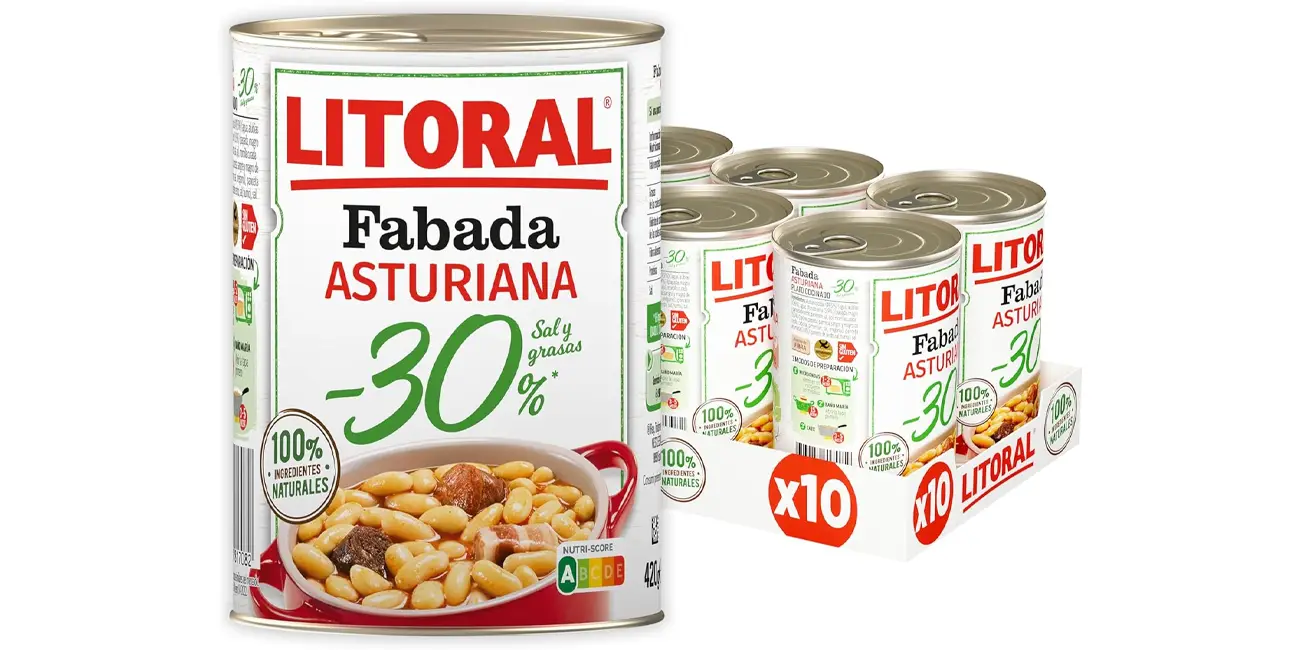 Pack de 10 botes de Fabada Asturiana Litoral -30% Sal y Grasa