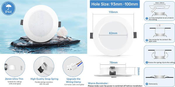 Pack x10 Focos empotrables downlight LED Eande de 6W