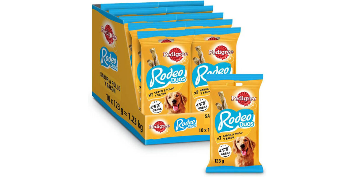 Pack x10 Snacks en tiras Pedigree Rodeo sabor pollo y bacon para perros (70 unidades)