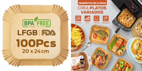 Pack x100 papeles cuadrados antigrasa para freidora de aire