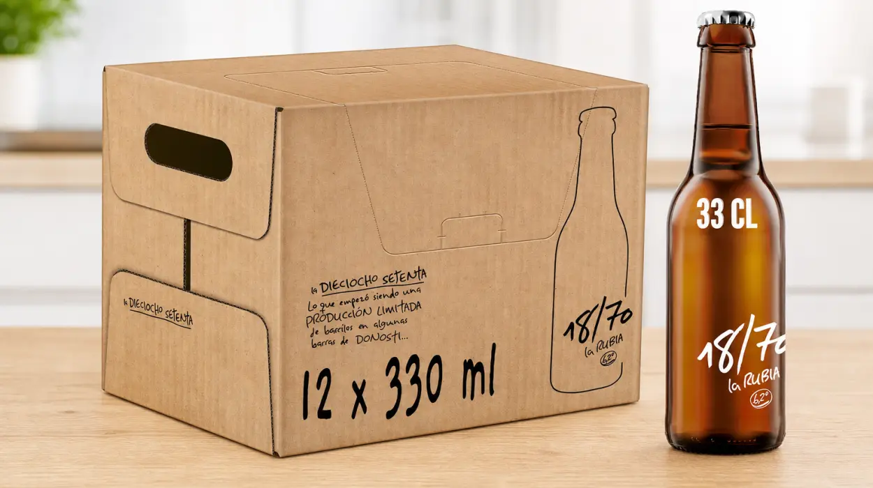Pack de 12 botellas de cerveza lager especial 18/70 La Rubia de 33 cl