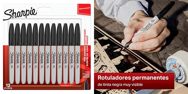 ▷ Chollo Pack x12 Rotuladores permanentes Sharpie de punta fina en color  negro por sólo 11,69€ (51% de descuento)
