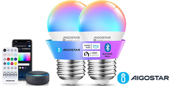Pack x2 Bombillas LED inteligentes Aigostar Bluetooth Mesh G45