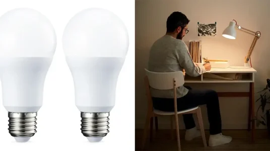 Pack de 2 bombillas LED Amazon Basics E27 de 10,5W blanco cálido