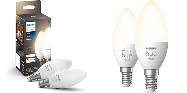 Pack 2x Bombilla LED inteligente Philips Hue 470 de 5,5W con casquillo E14