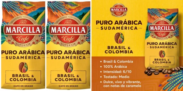 Pack 2x Café Marcilla en grano Puro Arábica Sudamérica