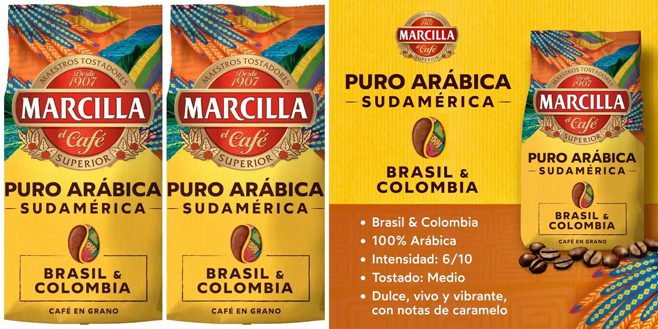 Pack 2x Café Marcilla en grano Puro Arábica Sudamérica