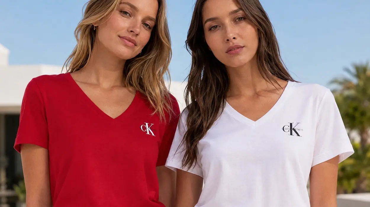 Pack de 2 camisetas Calvin Klein cuello en V para mujer