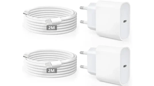 Pack 2x cargador USB-C Kndaa 20W + 2x cable USB-C de 2m