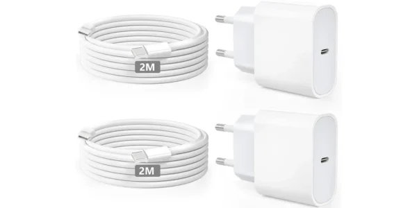 Pack 2x cargador USB-C Kndaa 20W + 2x cable USB-C de 2m