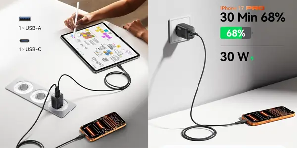 Pack 2x cargador USB-C INIU de 30W + 2x cable USB-C