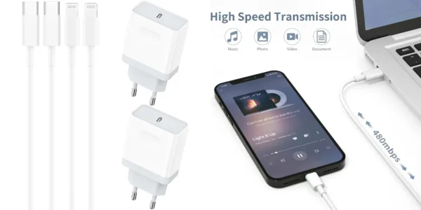 Pack 2x cargador USB-C Nisiyama con cable Lightning