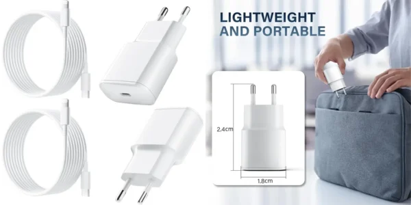 Pack 2x cargador USB-C de 25W con cable Lightning de 2m