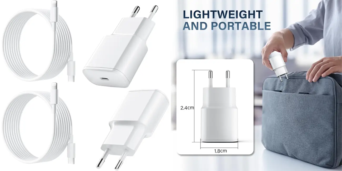 Pack 2x cargador USB-C de 25W con cable Lightning de 2m