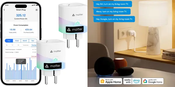 Pack 2x Enchufes inteligentes Meross MSS315 compatible con Alexa y Google