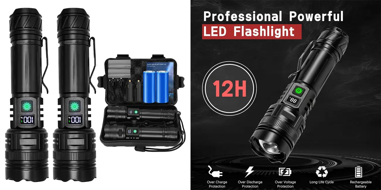 Pack 2x linterna LED de alta potencia (30.000 lúmenes)