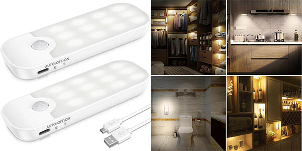 Pack x 2 luces LED para armario con sensor de movimiento