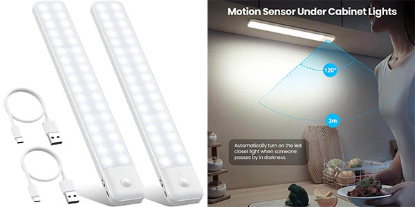 Pack 2x Luz LED con sensor de movimiento para armarios