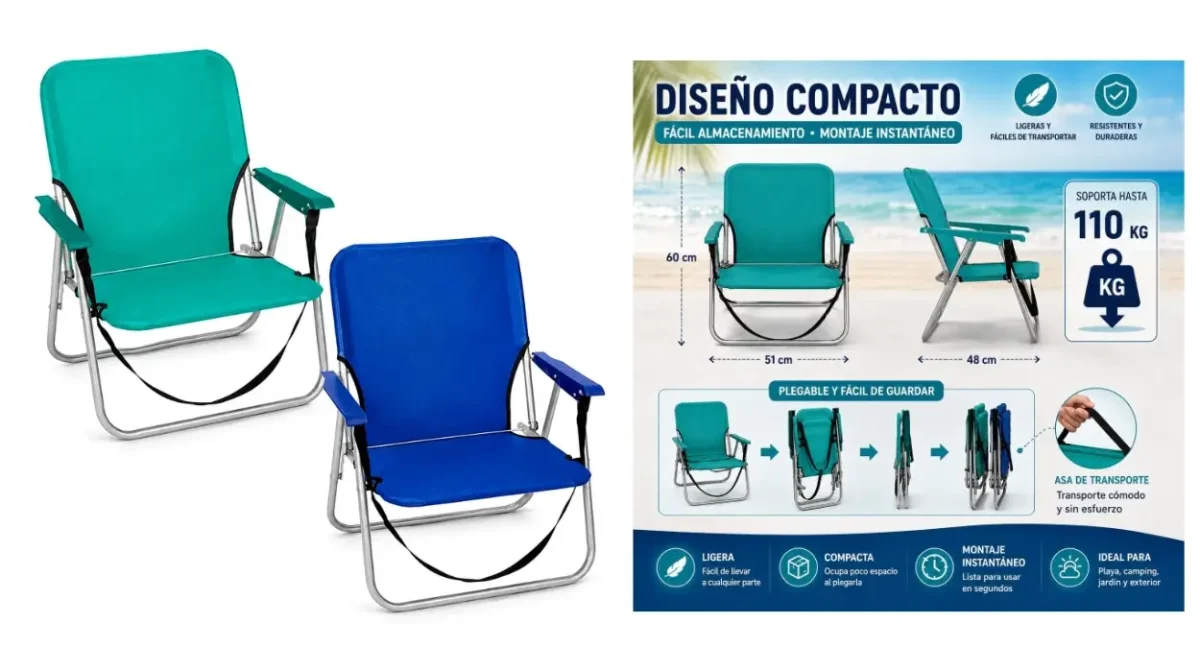 Pack de 2 sillas plegables ligeras y portátiles para playa camping o terraza