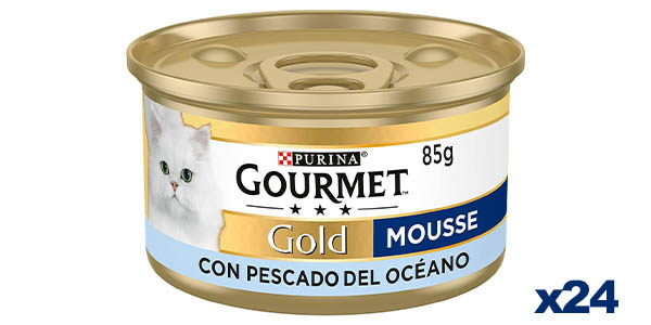 Pack x24 Latas Purina Gourmet Gold Mousse con Pescado del Océano para gatos