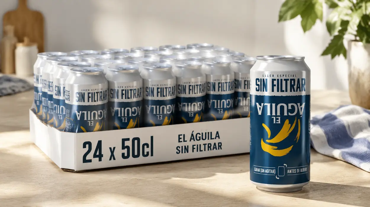 Cerveza El Águila Sin Filtrar Lager Especial en pack de 24 latas de 50 cl