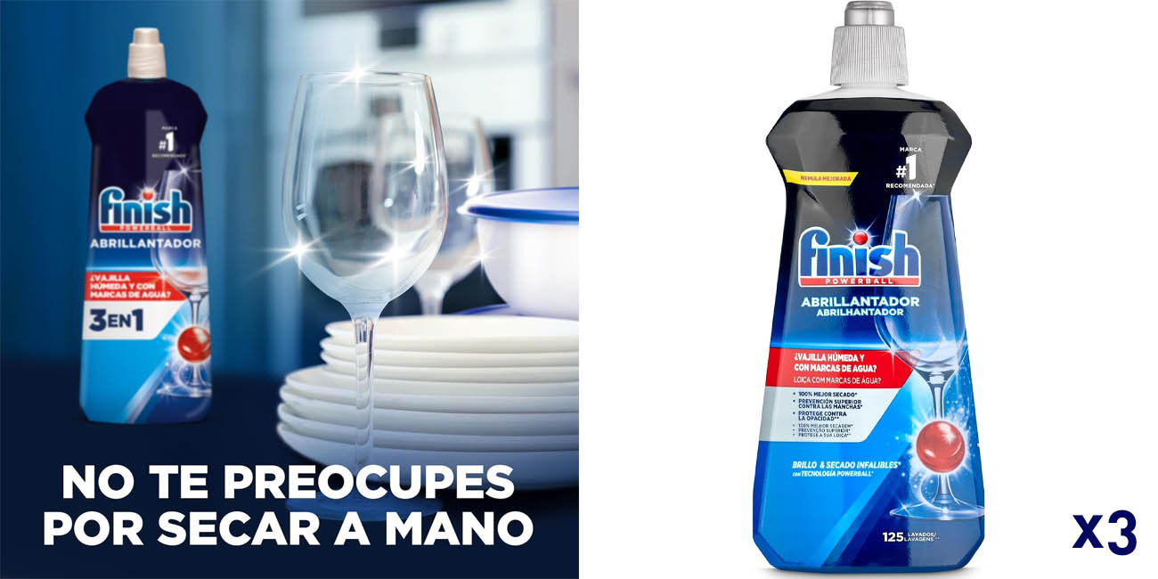 Pack x3 Botellas Finish abrillantador para lavavajillas de 500 ml