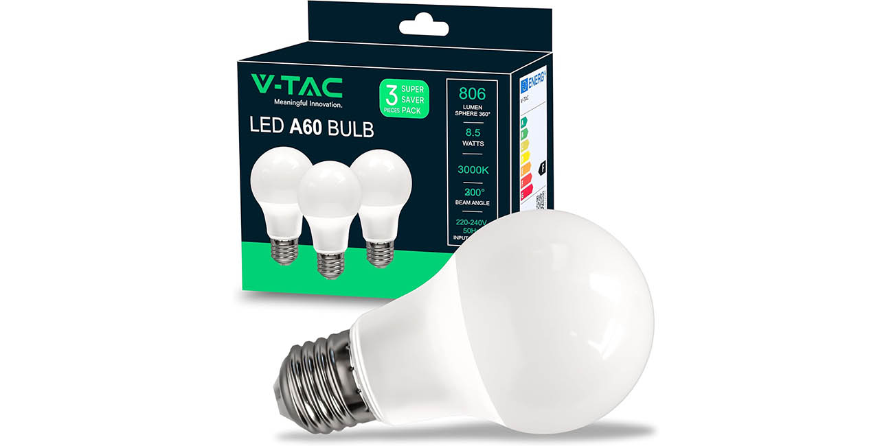 Pack x3 Bombilla LED V-TAC E27 de 8,5W