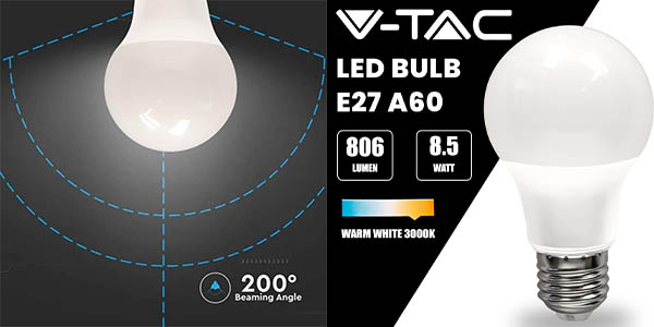 Pack x3 Bombilla LED V-TAC E27 de 8,5W