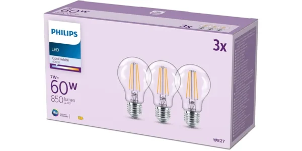 Pack 3x bombilla LED Philips E27 de 7W