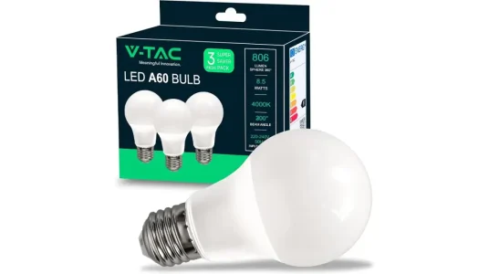 Pack de 3 bombillas LED V-TAC E27 A60 de 8,5W