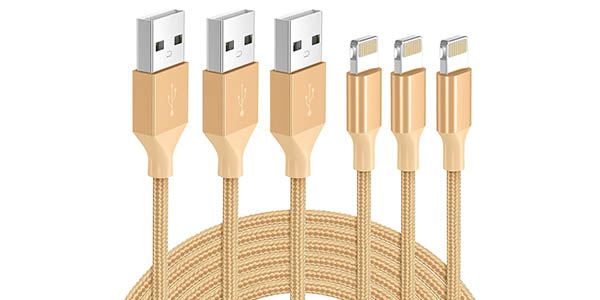 Pack 3x cable USB a Lightning de nailon trenzado de 3 metros