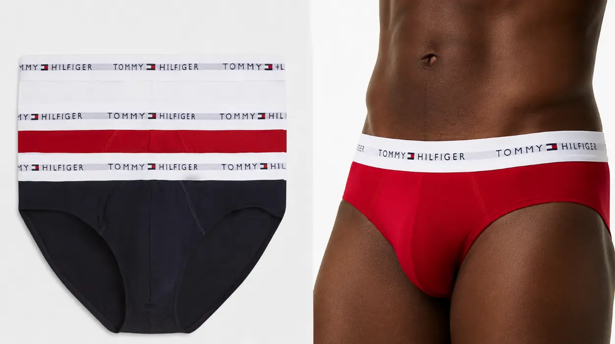 Pack de 3 calzoncillos Tommy Hilfiger Hip Briefs para hombre con logotipo en la cintura