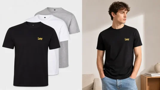 Pack de 3 camisetas de cuello redondo Lee para hombre en colores negro, gris y blanco